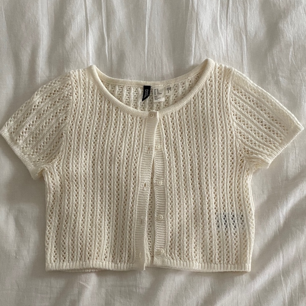 H&M Pointelle Knit Short Sleeve Cardigan